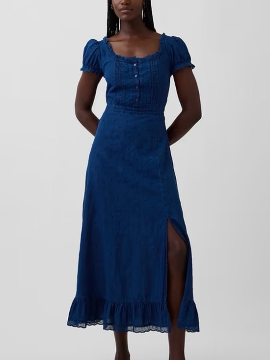 GAP Dresses & Skirts - Gap Embroidered Puff-Sleeve Maxi Dress Indigo XL